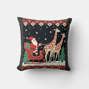 Jungen Mädchen Weihnachtsmann Reitender Giraffe Sc Kissen