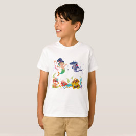 Jungen-Meerjungfrau - Merman-und Haustier-Haifisch T-Shirt