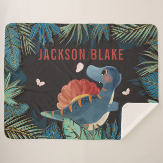 Jungen mit Dinosaurier und goldenen Blätter Sherpadecke