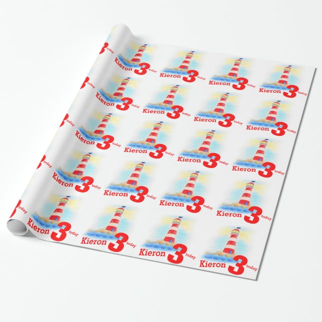 Jungen mit Namen Leuchtturm 3. Geburtstagsfolie Geschenkpapier (Ungerollt)