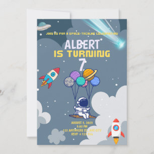 Jungen Moderne Astronaut Grau Kindergeburtstag Einladung