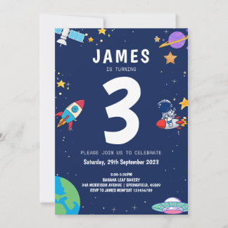 Jungen Moderne Raum Navy Kindergeburtstag Einladung