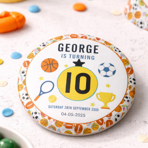 Jungen Moderne Sport Geburtstagsfeier Spieltag T Button