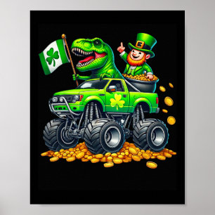 Jungen Monster Truck T-Rex Leprechaun St. Patricks Poster
