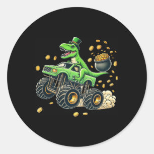 Jungen Monster Truck T-Rex St. Patrick's Day Dinos Runder Aufkleber