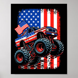 Jungen Monster Truck Usa Flagge Monstertruck 4. Ju Poster