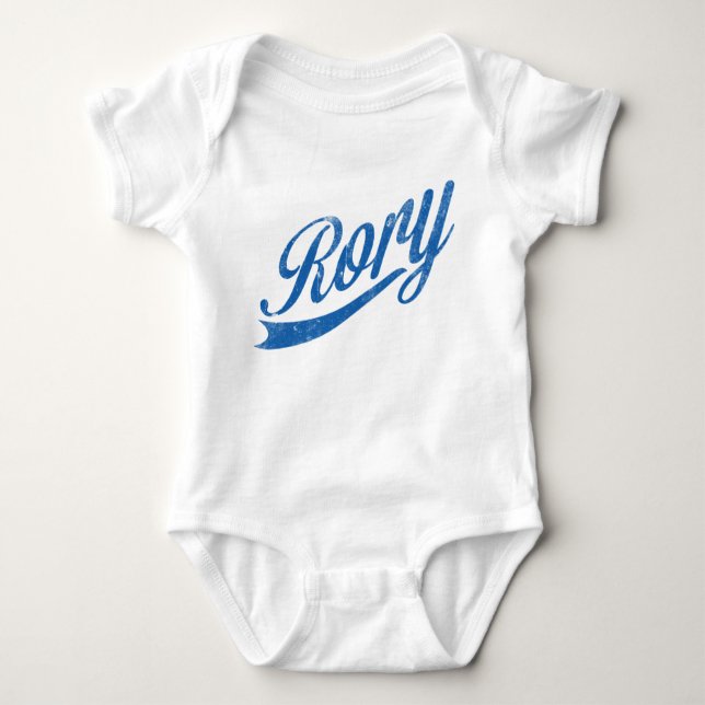 Jungen Name "Rory" Distressed Blue Baby Strampler (Vorderseite)