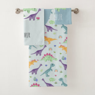 Jungen Niedlich Blue Dinosaur Muster Name Kinder Badhandtuch Set
