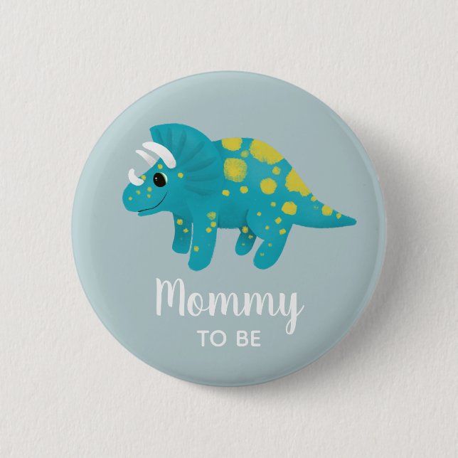 Jungen Niedlich Blue Dinosaurier Mommy zu Baby Dus Button (Vorderseite)