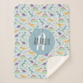 Jungen Niedlich Blue Dinosaurier Muster Mit Monogr Sherpadecke