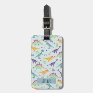 Jungen Niedlich Blue Dinosaurier Muster Name Kinde Gepäckanhänger