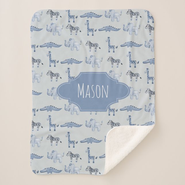 Jungen Niedlich Blue Safari Tiere Muster Kinder Sherpadecke (Vorderseite)