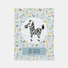 Jungen Niedlich Blue Zebra & Safari Muster Name Ki Fleecedecke