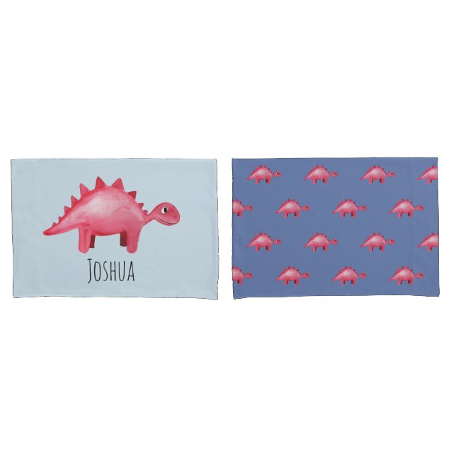 Jungen Niedlich Red Watercolor Dinosaurier und Nam Kissenbezug (Vorderseite-Set)