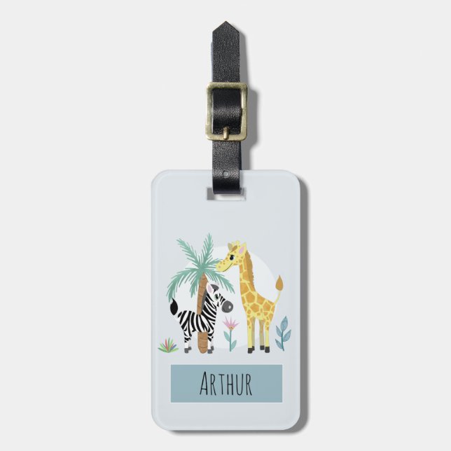 Jungen Niedlich Safari Tiere Giraffe Name Kinder Gepäckanhänger (Vorderseite vertikal)