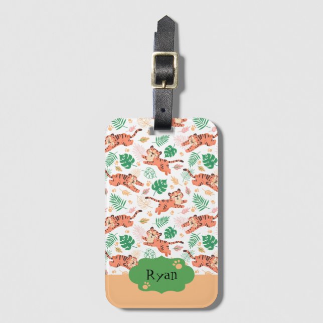 Jungen Niedlich Tiger Wild Jungle Safari mit Namen Gepäckanhänger (Vorderseite Vertikal)