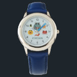 Jungen Niedlich und Cool Blue Monster Alien Armbanduhr<br><div class="desc">Diese niedliche und moderne Kinderuhr bietet farbenfrohe Monster-Alien-Illustrationen und einen Ort,  wo Sie den Namen Ihres Jungen hinzufügen können. Ideal für jedes coole Monster-liebende Kind! Mit klaren Zahlen und einem blauen Hintergrund ist dieses Design großartig für ein kleines,  das lernt,  die Zeit zu erzählen.</div>