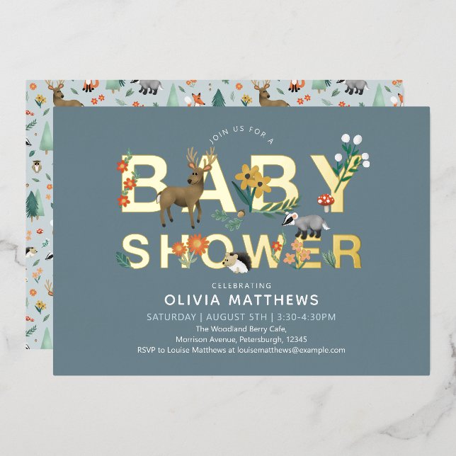 Jungen Niedlich und modern Woodland Animals Kinder Folieneinladung (Vorderseite/Rückseite)