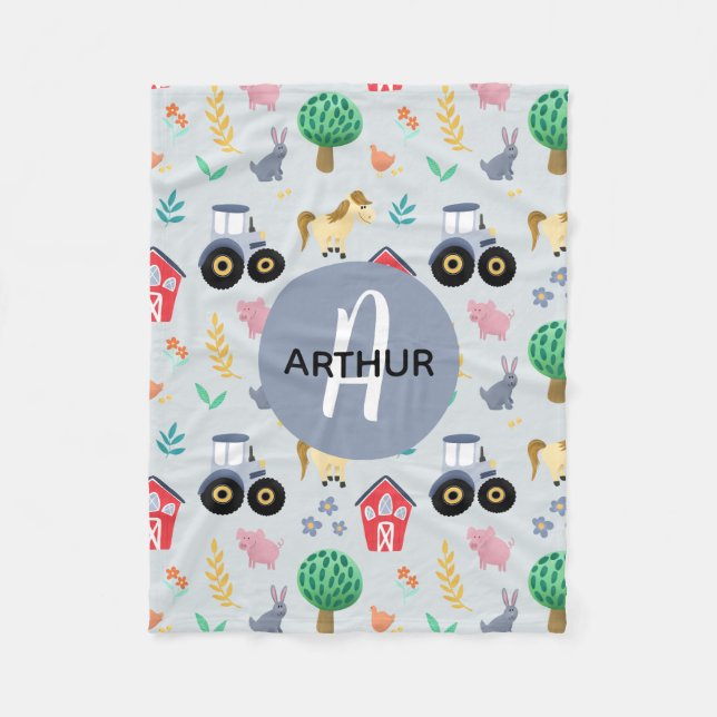 Jungen Niedliche blaue Farm Tiertrampel Kinder Fleecedecke (Vorderseite)
