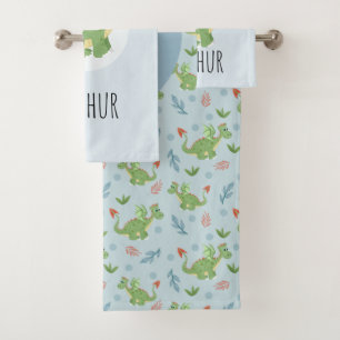 Jungen Niedliche Blue Dragon Muster Name Kinder Badhandtuch Set