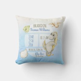 Jungen Niedliche grüne T-Rex halten Birth Stats fe Kissen