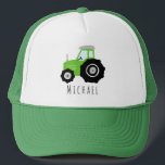 Jungen Niedliche grüne Zugmaschine und Name Kinder Truckerkappe<br><div class="desc">Dieses niedliche und moderne Kinderwagen hat einen grünen Traktor-Cartoon und Platz für Ihre Jungs,  um Ihren Namen hinzuzufügen. Das perfekte Geschenk für einen Traktor liebenden Bauer!</div>