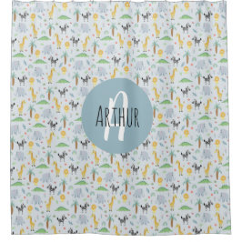 Jungen Niedliche Jungle Safari Tiere Zebra & Name  Duschvorhang