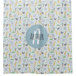 Jungen Niedliche Jungle Safari Tiere Zebra & Name  Duschvorhang