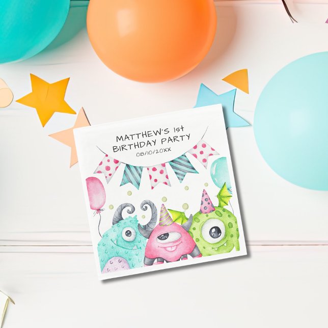 Jungen Niedliche Monster Personalisiert Geburtstag Serviette (Von Creator hochgeladen)