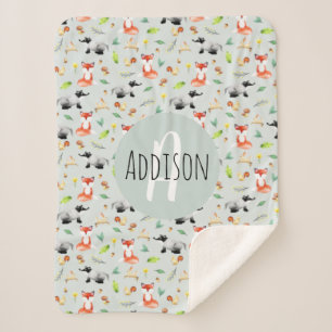 Jungen Niedliche Waldtiere Muster Fox & Name Kinde Sherpadecke