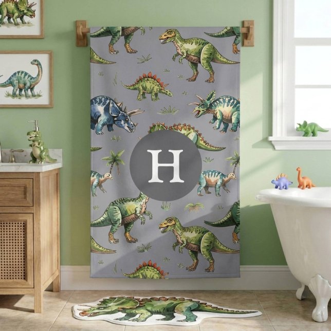 Jungen Niedliche Wasserfarbe Dinosaurier & Name Ki Badehandtuch (Von Creator hochgeladen)