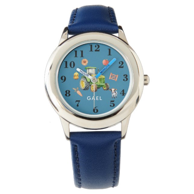 Jungen Niedliche Zuchttiere und Traktoren & Name K Armbanduhr (Vorderseite)