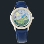 Jungen Niedlicher Green Dragon Cartoon mit Name Ki Armbanduhr<br><div class="desc">Diese niedliche,  blaue Kinderuhr ist mit einem bezaubernden grünen Drachen in der Sonne ausgestattet und bietet Platz,  um Ihren Jungen Namen hinzuzufügen. Mit klaren,  leicht lesbaren Zahlen ist diese "erste" Uhr ideal für Kinder oder Kleinkinder,  die gerade erst mit dem Lernen beginnen. Das perfekte Drachendesign für Ihre Kleinen!</div>
