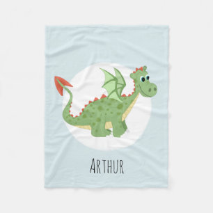 Jungen Niedlicher Green Dragon Cartoon mit Name Ki Fleecedecke