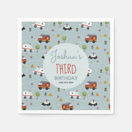 Jungen Niedliches blaues Transportmuster Geburtsta Serviette
