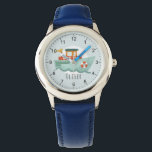 Jungen Niedliches blaues Wasserschiff Kinder Armbanduhr<br><div class="desc">Diese niedlichen nautischen Kinder sehen das Design mit einer modernen Bootsillustrierung und können mit dem Namen Ihres Jungen personalisiert sein. Das perfekte Geschenk für Kleinkinder,  Kinder oder Ozeanliebhaber!</div>