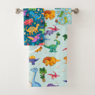 Jungen Niedliches Dinosaurier-Muster und Name Kind Badhandtuch Set