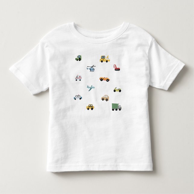 Jungen Niedliches Transportwagenmuster Monogramm N Kleinkind T-shirt (Vorderseite)
