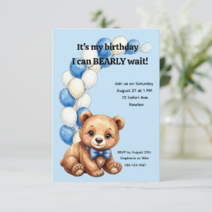 Jungen-Party Blau Bär Digital-Download Einladung