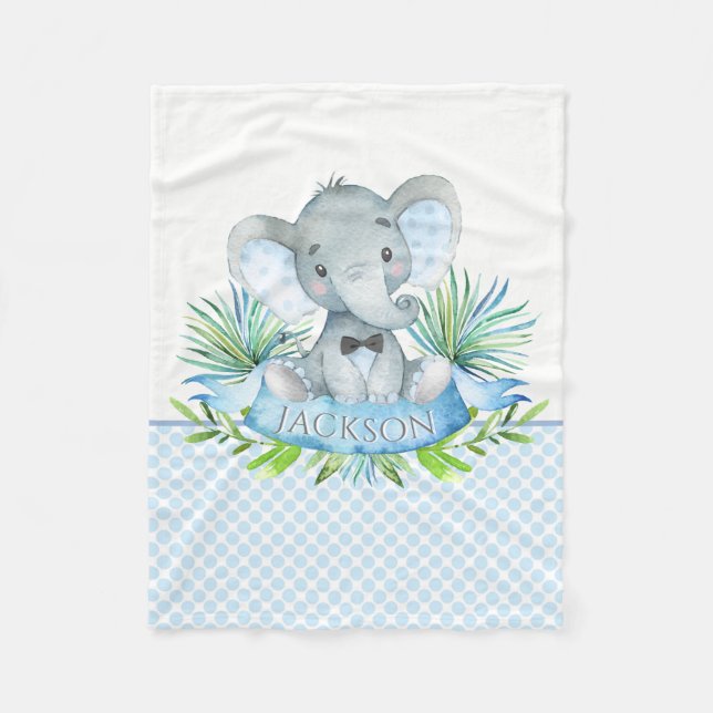 Jungen Personalisiert Elephant Baby Blanket Fleecedecke (Vorderseite)
