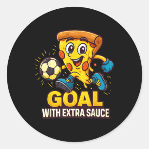 Jungen Pizza Thema Lustiges Fußballtor Runder Aufkleber