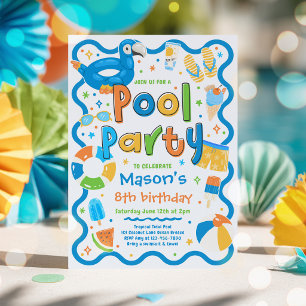 Jungen-Poolparty-Sommer-Tropisches Schwimmen Gebur Einladung
