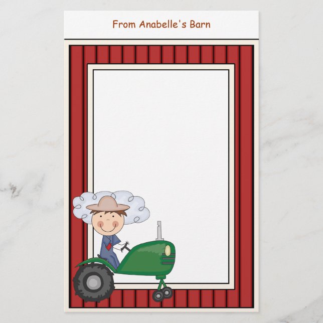 Jungen-Reittraktor-Scheunen-Rahmen scherzt Briefpapier (Vorderseite)