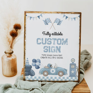 Jungen-Rennwagen-Baby-Shower-Party-Tischschild Poster