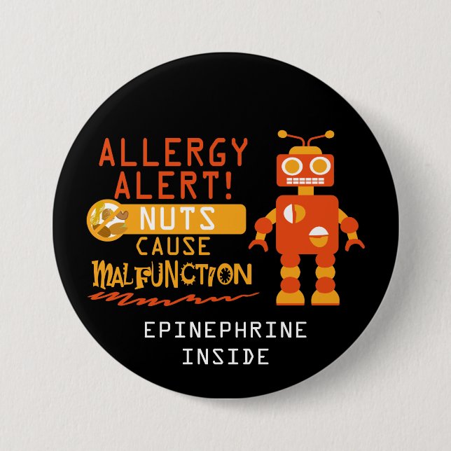 Jungen-Roboter-Baum-Nuss-Erdnuss-Allergie-Alarm Button (Vorderseite)