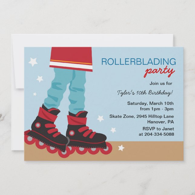Jungen Rollerblading Geburtstags-Party Einladungen (Vorderseite)