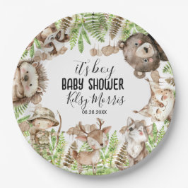Jungen-Rustic-Woodland-Baby-Shower-Einladung Pappteller
