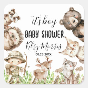 Jungen-Rustic-Woodland-Baby-Shower-Einladung Quadratischer Aufkleber