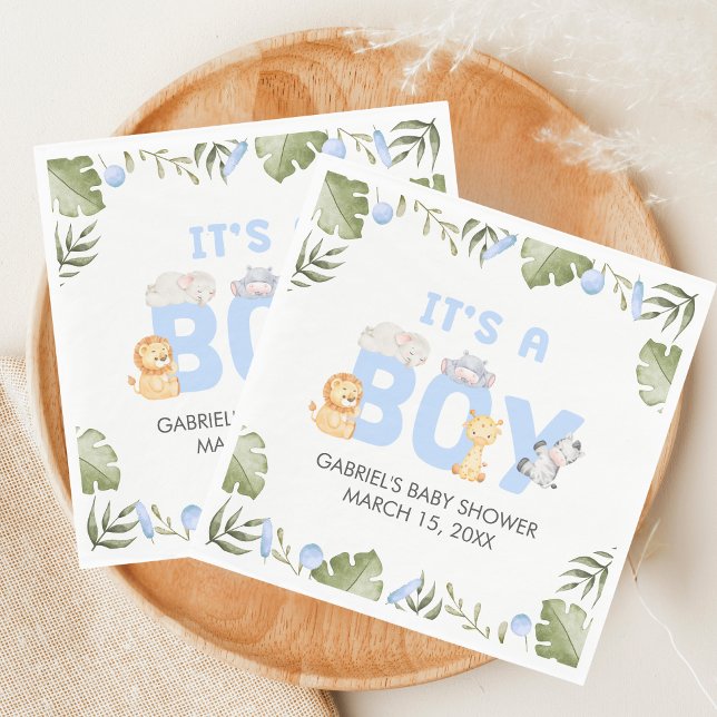 Jungen-Safari-Tier-Baby-Party  Serviette (Safari Jungle Animals Baby Shower Napkin)