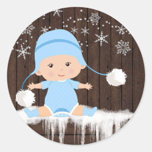 Jungen-Schneeflocken-Baby-Shower-Aufkleber Runder Aufkleber